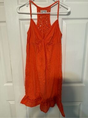 Y2K American Eagle Outfitters Orange Eyelet-Back Mini Dress